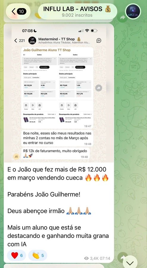 Aluno João, mais de R$12 mil vendendo no TikTok Shop